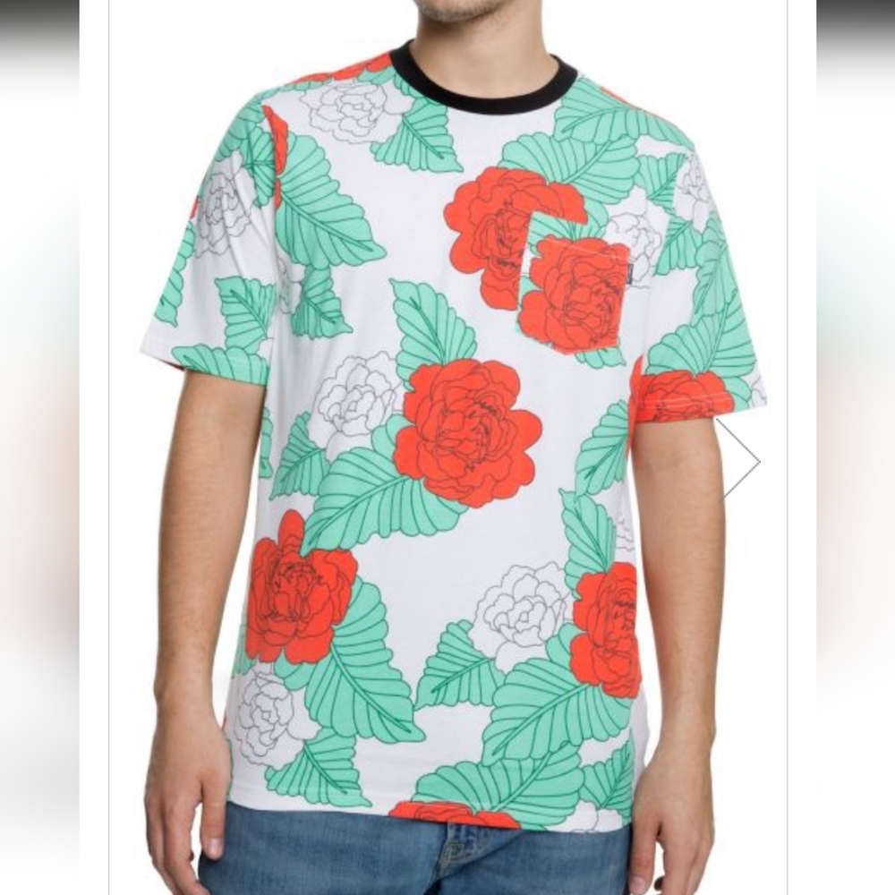 NWT Primitive Floral Crew Tee XXL Pocket T-Shirt All Over Print AOP Roses